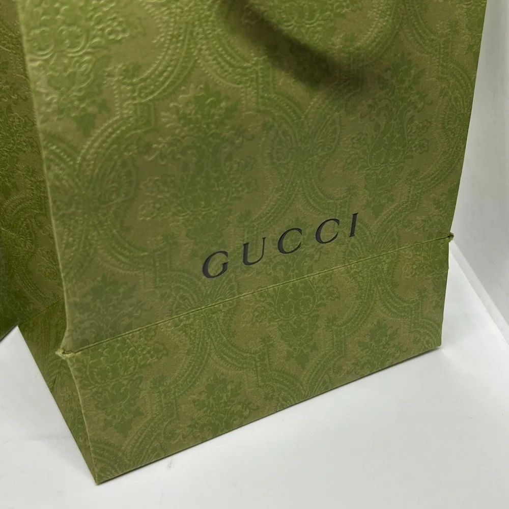 Gucci Olive Patterned Shopping Bags with Black Handles (Set of 2)